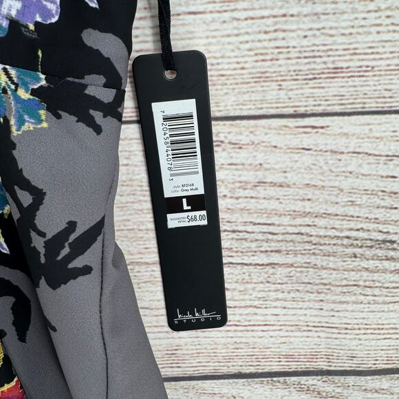 Nicole Miller Studio Floral Sleeveless Blouse Womens Large Gray Multicolor NEW - Picture 4 of 9